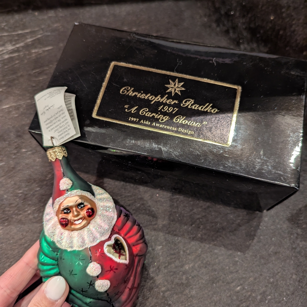 Christopher Radko Festive Clown Ornament in Red and Green
